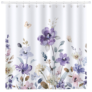 Tenda da Doccia con Stampa Digitale Acquerello Fiori <span class=keywords><strong>Lilla</strong></span> Viola, Tenda da Bagno in Poliestere Durevole ed Ecologica 72X72 72X78 72X84 Pollici - Product Image 3