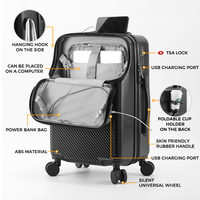 Valise de voyage à roulettes antivol 20 pouces avec poche avant, chargeur USB, porte-gobelet, ABS+PC, nouveau design 2026