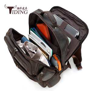 Tiding Retro Crazy Horse Leather <b>Backpack</b> 17-inch Laptop Bag Large Capacity Outdoor Travel Men's Genuine Leather - Product Image 4