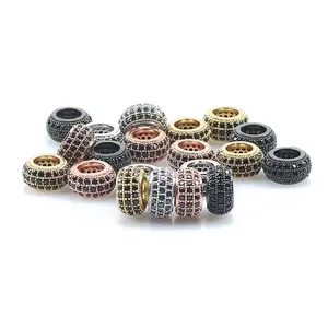 Copper Micro Pave Black White CZ Spacer Beads for Charms Bracelet DIY Jewelry Making Accessories