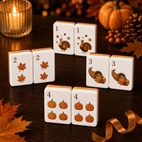 Ensemble de Mahjong Américain Personnalisé en Acrylique Récolte d'Automne 160 Pièces, Tuiles Personnalisées Motif Dinde et Citrouille de Thanksgiving, Cadeau pour Fête d'Automne