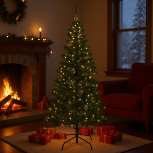 Árbol de Navidad Artificial Verde Preiluminado de 94.5 Pulgadas con Luces LED Blancas Cálidas, Base para Interior, Fácil Instalación - Product Image 2