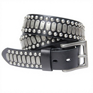 Wholesale Men's Cow Hide Alloy Personalized Trendy Punk Style Round Rivet Pin Buckle Jeans <b>Belts</b> - Product Image 4