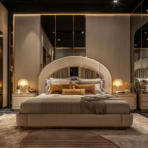 Lit moderne et élégant de style panneau modulaire CloudLike Comfort Mobilier de maison de chambre à coucher rembourré directement en usine en cuir solide et durable - Product Image 4