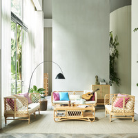 Ensemble de canapés en rotin naturel nordique Dreamhause, chaises de jardin, designers, salon, hôtel, balcon intérieur, patio, canapé simple utilisé