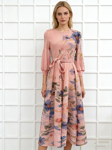 Floral Print A-Line Midi <b>Dress</b> Long Sleeve Polyester Woven Anti-static Casual Spring <b>Dress</b> - Product Image 6