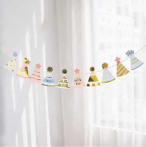Guirnalda de Papel con Forma de Sombrero de Fiesta de Cumpleaños DAMAI, Decoración Colgante de Pared Colorida con Lámina Dorada para Celebración de Bebés - Product Image 4