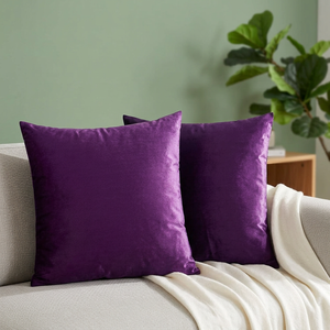 Modern Velvet Solid Body Decorative Throw Pillow <b>Covers</b> 18x18 Inch PVC Filled 2 Pack for Couch <b>Sofa</b> Bed - Product Image 3