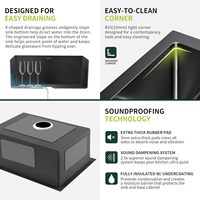 Cuvette simple en acier inoxydable PVD nano noir pour évier de cuisine pour extérieur/blanchisserie avec accessoires de crépine de vidange