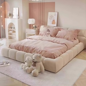 <span class=keywords><strong>Lit</strong></span> plateforme moderne avec rangement intégré en microfibres effet neige et cadre en chêne pour chambre principale, écologique et durable - Product Image 4