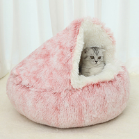 Lit pour chat en forme de grotte, moelleux et duveteux avec capuche