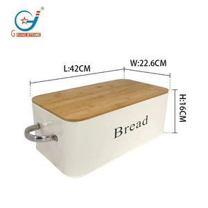 Boîte de rangement pour pain en métal GJF 10-20L avec couvercle en bambou pour usage en cuisine - Product Image 2