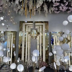 ส่องสว่างชุดพิธีชัยชนะขนาดใหญ่โค้งทองฉากหลังโลหะเหล็กสแควร์ <span class=keywords><strong>Arch</strong></span> สําหรับงานแต่งงานตกแต่งพื้นหลัง - Product Image 1