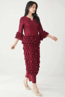 Ensemble deux pièces en mousseline de soie pour femmes grandes tailles, t-shirt à pois et jupe plissée longue jusqu'aux genoux, tenue décontractée écologique pour le printemps, ODM