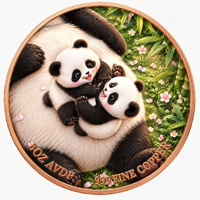 Pièce de monnaie commémorative en cuivre de 5 OZ, pièce unique, avec motifs en relief : Parent, bébé panda, bambou, fleur et paysage champêtre