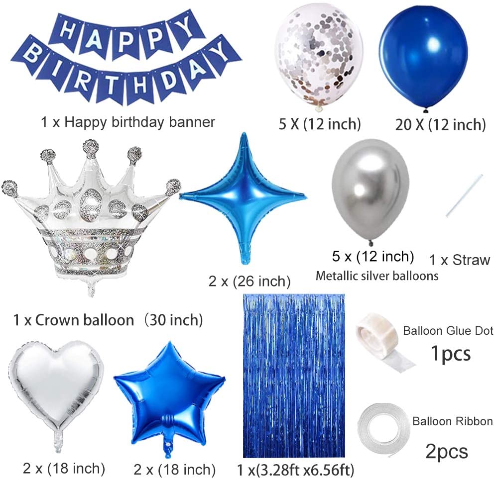 Palloncini Blu E Bianchi Per 10° Compleanno Bambino, Con Numero 10 Striscione E Coriandoli Set 1055923