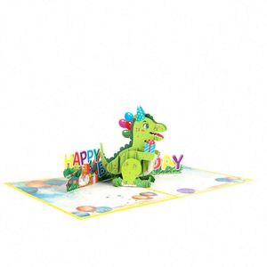 Nouvelle carte de vœux créative 3D pour enfants, motif dinosaure mignon, carte pop-up d'anniversaire - Product Image 2