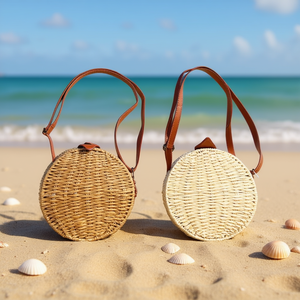 Borsa Rotonda Rigida in Paglia BOLSOS 18x7cm, Borsa a Tracolla Estiva da Spiaggia per Donna - Product Image 2