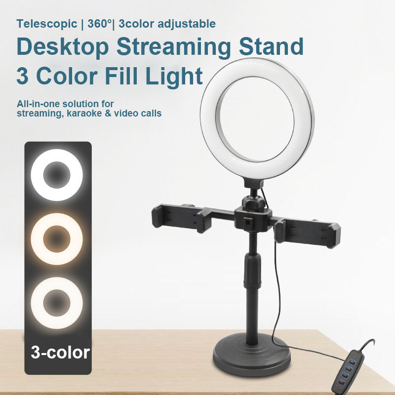 6 Inch Led Selfie Ring Light Tripod Stand Mobile Live Broadcast Makeup Photography Fill Light LED Dual Position Phone Support