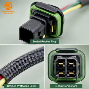 Adaptateur de prise automobile étanche IP67 à double joint vert, faisceau de câblage, cuivre OFC, gaine tressée en PVC, câblage pour véhicules électriques (VE) - Product Image 1