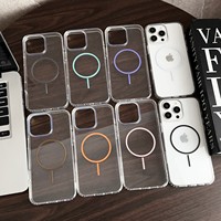 Mince Cercle Magnétique Coloré étui pour iphone 7 8 XS Max 11 12 13 14 15 16 17 Pro Max Clair Transparent Aimant Couverture Arrière S25U