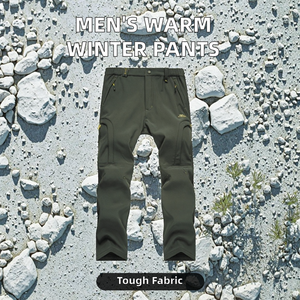 Pantalones de invierno de concha blanda de cintura media para hombre, poliéster esponjoso cálido para actividades cómodas, cómodo, Formal de lona con frente plano - Product Image 2