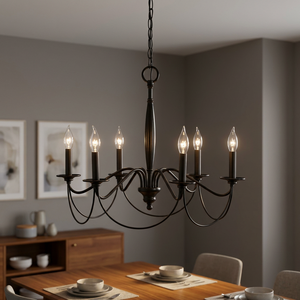 Cross-border American Retro Country Long Middle Adjustable Height Ceiling Home Office 6-<b>Branch</b> Black Iron Lantern - Product Image 1