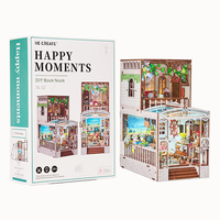 IIECREATE Kit de maison miniature DIY 9,3 pouces SL-32 HAPPYMOME NTS Nouveau kit de coin lecture DIY en bois, modèle de jouet miniature, serre-livres