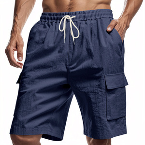 Nouveau short en lin décontracté de couleur unie pour hommes d'été OEM, cinquième pantalon, short de travail multi-poches, respirant, léger et confortable - Product Image 1