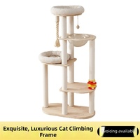 Arbre à chat en bois massif pour petit appartement, plateforme multi-niveaux, griffoir, lit pour chat, tout-en-un, style épuré, adapté à toutes les saisons