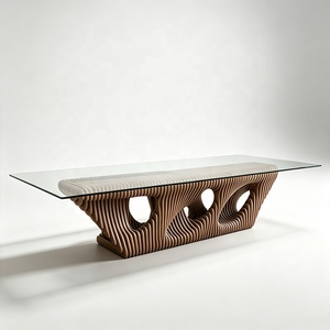 Modern Irregular <b>Resin</b> Dining <b>Table</b> With Tempered Glass <b>Top</b> Contemporary Design For 6 Seating Capacity Stable Home Furniture - Product Image 6