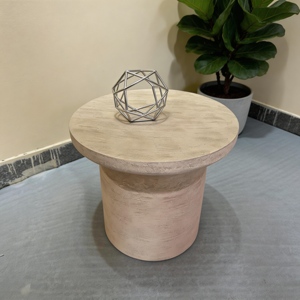 Antique Wooden Frame Concrete Coating <b>Round</b> Artificial Traveltine <b>Side</b> <b>Tables</b> - Product Image 4