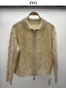 Sustain kadın rahat moda hırka çevre dostu 100% yün kablo örgü yaka katı gevşek Fit fermuar uzun kollu kış için - Product Image 2