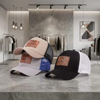 Casquette Trucker Rétro 5 Panneaux en Mousse et Maille avec Patch en Cuir, Logo Personnalisé OEM ODM, Style Streetwear Papa 2026, Faible MOQ, Échantillonnage Rapide