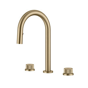حنفية حمام منفصلة بثلاث فتحات من هونغديك، مصنوعة من الذهب المصقول، تُثبت على سطح الطاولة، مناسبة للمطبخ وغسل الخضروات - Product Image 1
