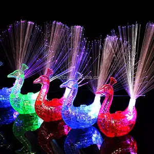 Hot Peacock Design 4 Color Pack Led Light up Toy Fiber Finger Light Colorful LED Light up Rings Party Gadgets Toys for Kids