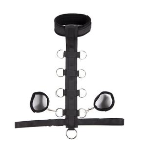 <span class=keywords><strong>Collar</strong></span> de Bondage Negro Sexy para Adultos SM con Esposas para Brazos y Cuello, Material de Tela para Juegos BDSM - Product Image 1