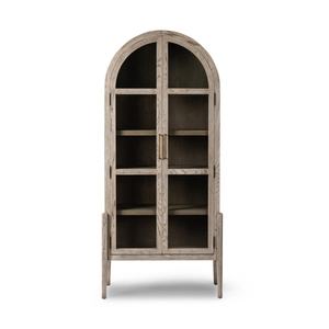 Armoire de rangement moderne et concrète en bois avec portes vitrées, personnalisable pour salon, salle à manger, cuisine, hôtel - Product Image 1