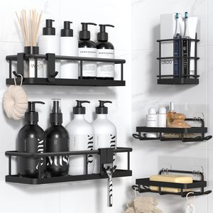 Ensemble de 5 paniers de <span class=keywords><strong>douche</strong></span> muraux noirs en acier inoxydable antirouille, écologiques, design flexible, sans perçage, adhésif de <span class=keywords><strong>rangement</strong></span> - Product Image 1