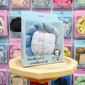 Ensemble trois pièces en velours torsadé avec nœud en maille pour le lavage du visage, comprenant un bandeau et une sangle de poignet, accessoires capillaires faits à la main pour femmes, idéal pour les salons de beauté - Product Image 3