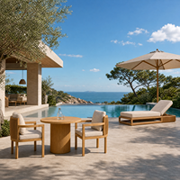 Ensemble de chaises de salle à manger rondes en teck massif de qualité supérieure, chaise longue de piscine résistante aux intempéries, coussin imperméable, mobilier d'extérieur pour villa