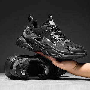 Chaussures décontractées pour hommes, baskets épaisses antidérapantes à semelle épaisse, respirantes, en maille et cuir mélangés, pour la marche quotidienne - Product Image 1