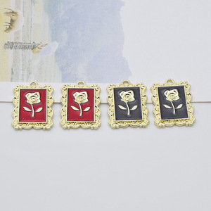 Alloy Rose Ornament Pendant Baroque Style DIY Earring Making <b>Materials</b> <b>Red</b> And Black Color Options - Product Image 2
