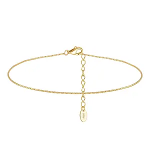 Tobillera de Plata de Ley 925 chapada en oro con cadena de bambú liso minimalista RINNTIN SA78 para mujer, joyería de vacaciones de verano