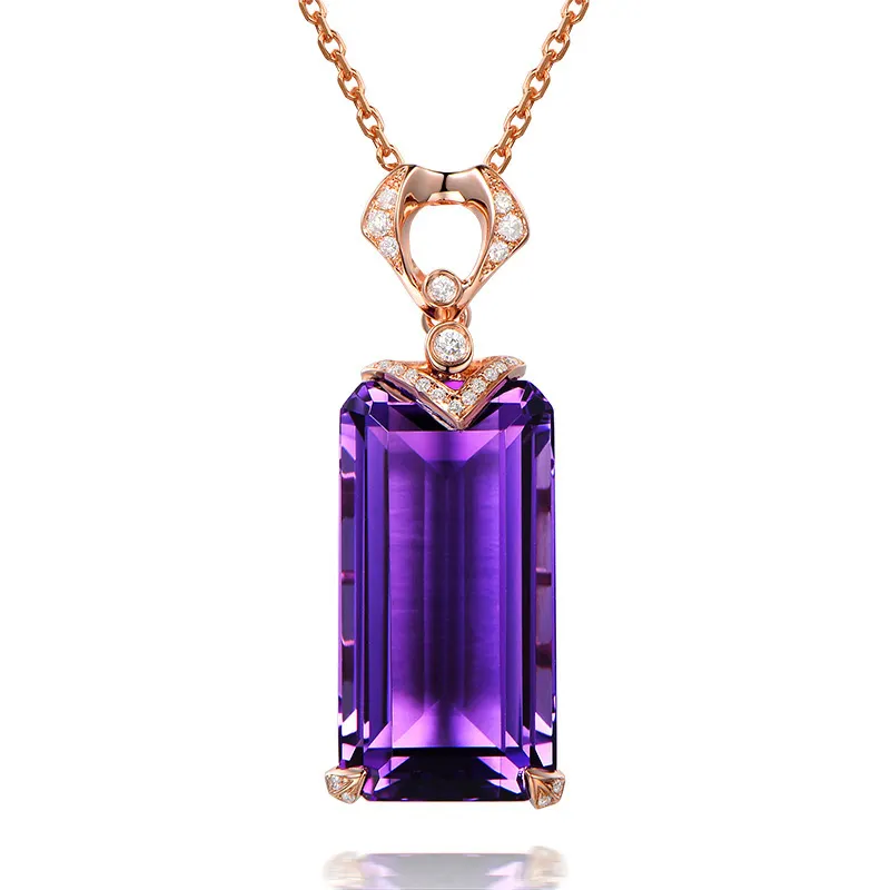 Sgarit Fashion Gold Plated jewelry Natural amethyst necklace 18K rose gold 15.15ct diamond set necklace pendant jewellery custom
