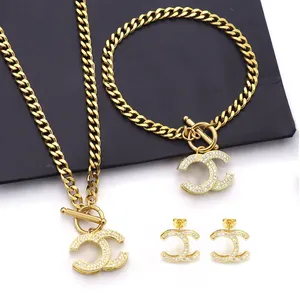 Fashion 18K Gold Bracelet Necklace Jewelry Sets Stainless Steel High End Women Famous Brands Letter Luxury Jewelry Set