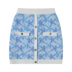 กระโปรงสั้นถักทรงเอไลน์สีพื้นสำหรับผู้หญิงกระโปรงสเวตเตอร์เอวสูงยืดหยุ่นขนาดเล็กระบายอากาศได้ดี - Product Image 1