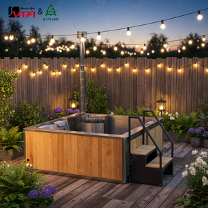 VAPASAUNA Bañera de Hidromasaje Híbrida con Calefacción Dual a Leña y Eléctrica, Panel de Control SPA.NET, Diseño Moderno Cuadrado para Jardín, Lujo y Bienestar al Aire Libre - Product Image 1
