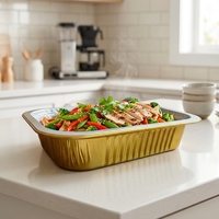 Barquette en aluminium doré avec couvercle, jetable, de qualité alimentaire, pour plats à emporter, cuisson et grand format