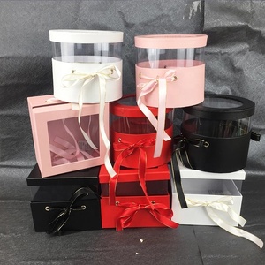 Surprise Flowers Rose Floral Gift Bouquet Arrangement Luxury cardboard Hat Paper Ribbon Half Transparent cylinder Box